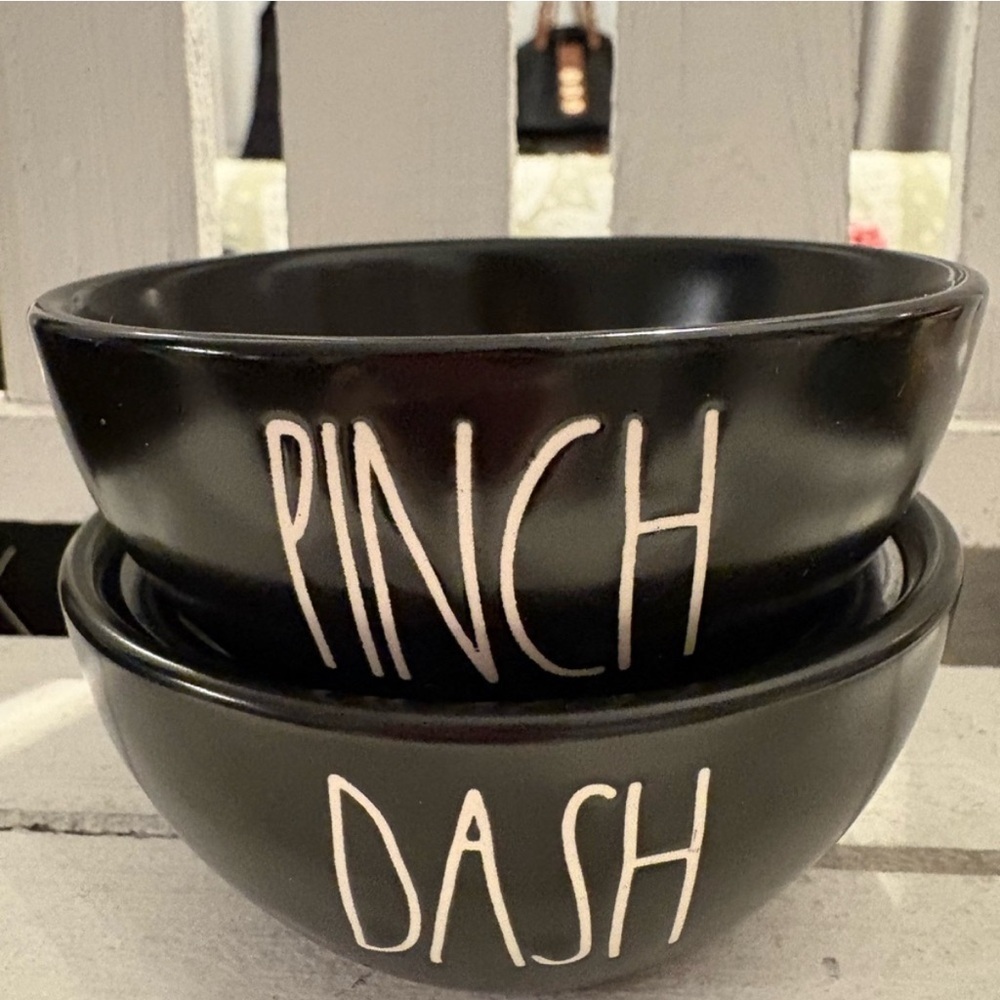 Black Ceramic Bowls with White Text